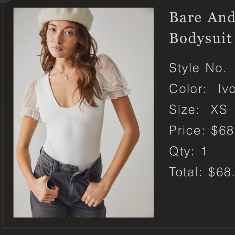 Free People Cream Bodysuit with Sheer Sleeves